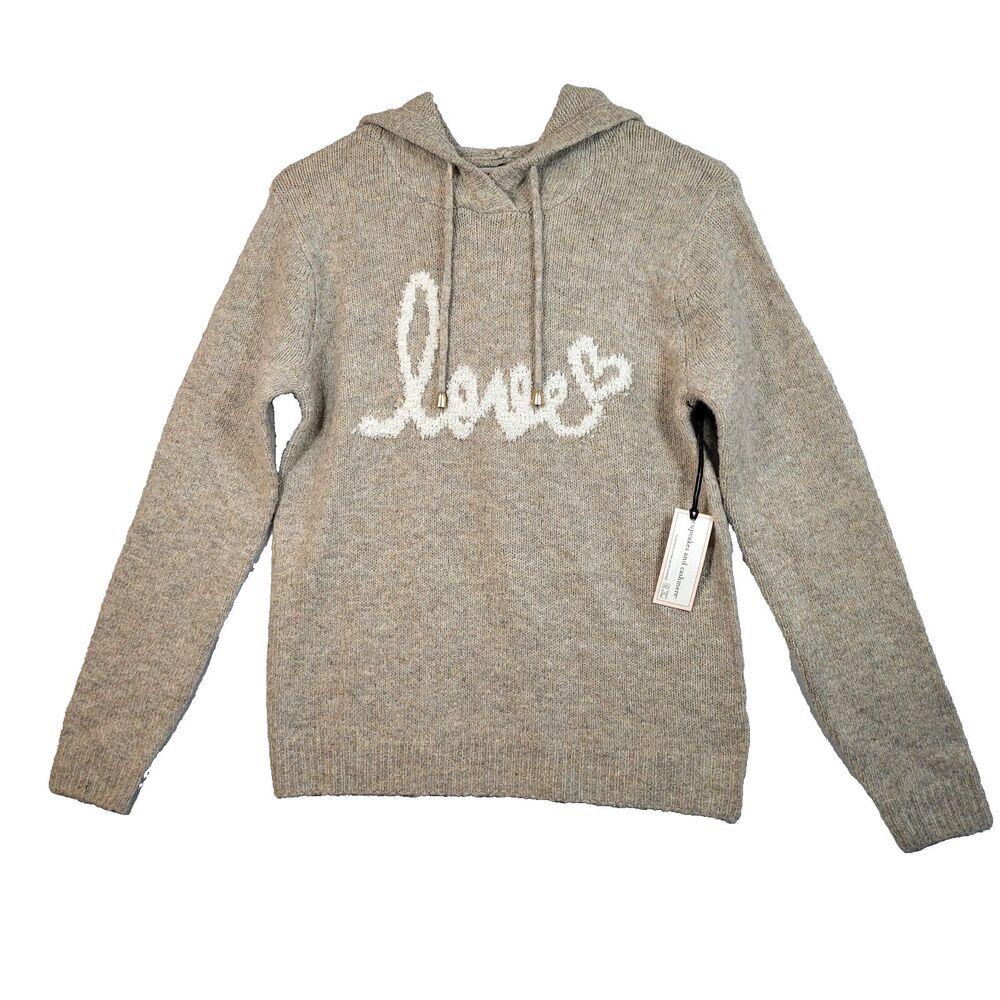 Cupcakes and Cashmere XSmall LOVE Pullover Hooded Sweater Beige NWT